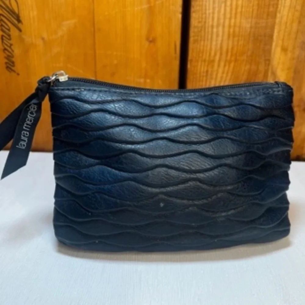 laura mercier Navy Quilted Wave Cosmetic Pouch - Picture 1 of 3